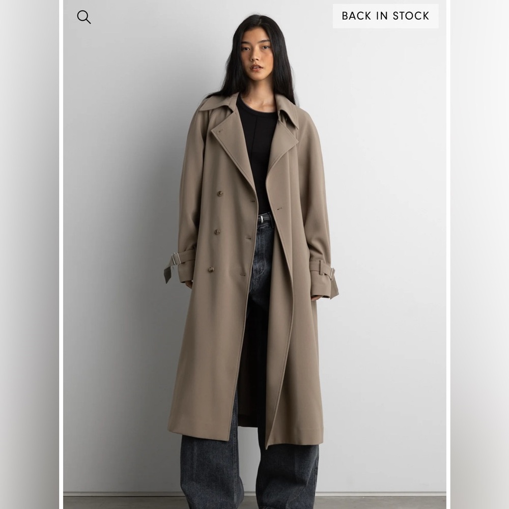 OAK + FORT OVERSIZED TRENCH COAT in Size Small - Brindle/Khaki